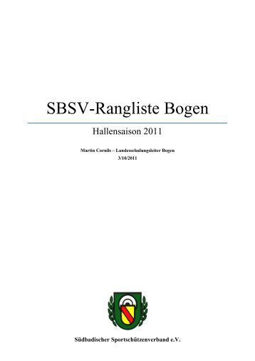 SBSV-Rangliste Bogen - Südbadischer Sportschützenverband e.V.