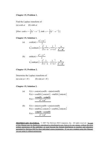 Chapter 15, Problem 1. Find the Laplace transform of: (a) cosh at (b ...