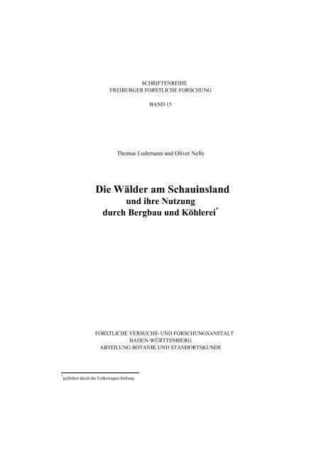 Ludemann, T.; Nelle, O.: Die Wälder am Schauinsland - Forstliche ...