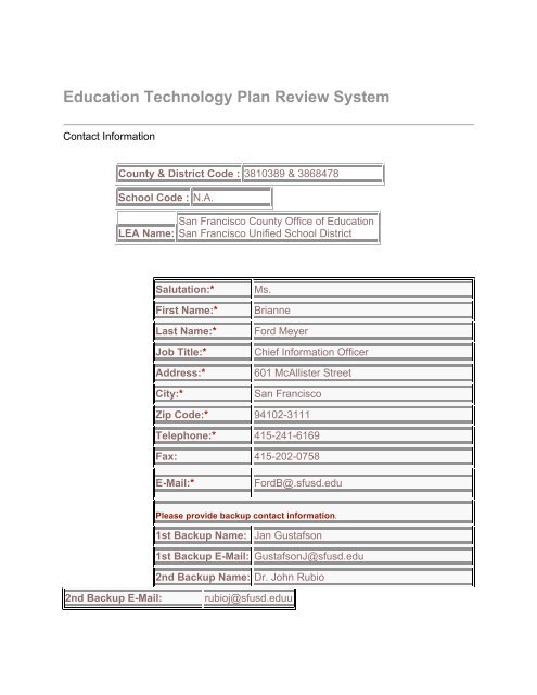Master Plan for Instructional Technology - SFUSD