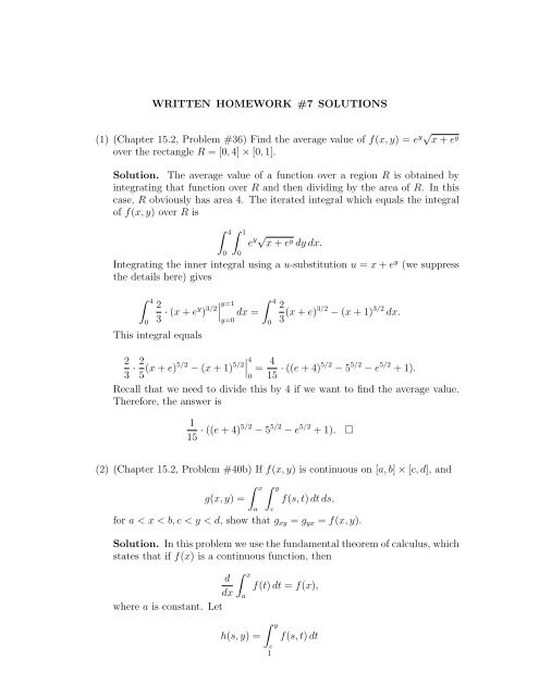 WRITTEN HOMEWORK #7 SOLUTIONS (1) (Chapter 15.2, Problem ...