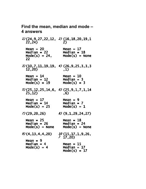 Find the mean, median and mode – (4 - Math A Tube