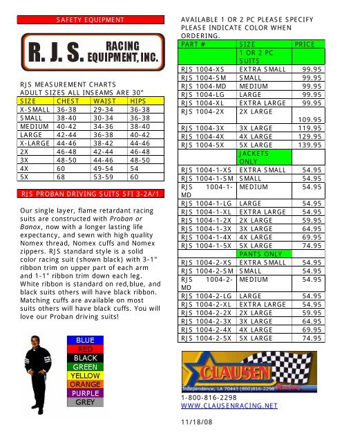 Rjs Racing Suit Size Chart