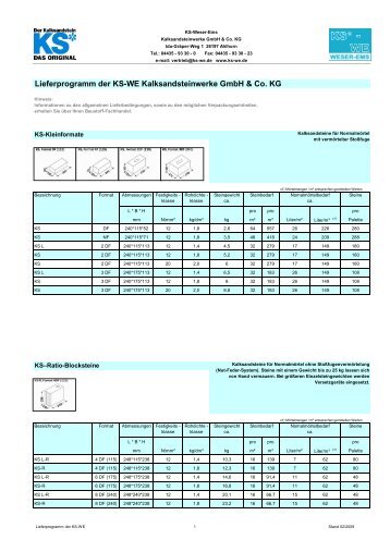 Lieferprogramm der KS-WE 27022009 - KS-WE Kalksandsteinwerke ...