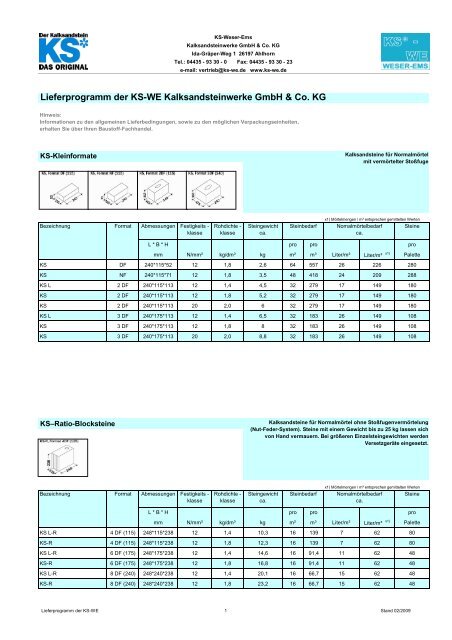 Lieferprogramm der KS-WE 27022009 - KS-WE Kalksandsteinwerke ...