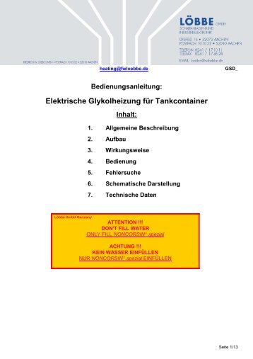 Elektrische Glykolheizung für Tankcontainer Inhalt - Löbbe GmbH