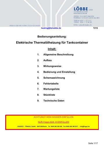 Elektrische Thermalölheizung für Tankcontainer Inhalt - Löbbe GmbH