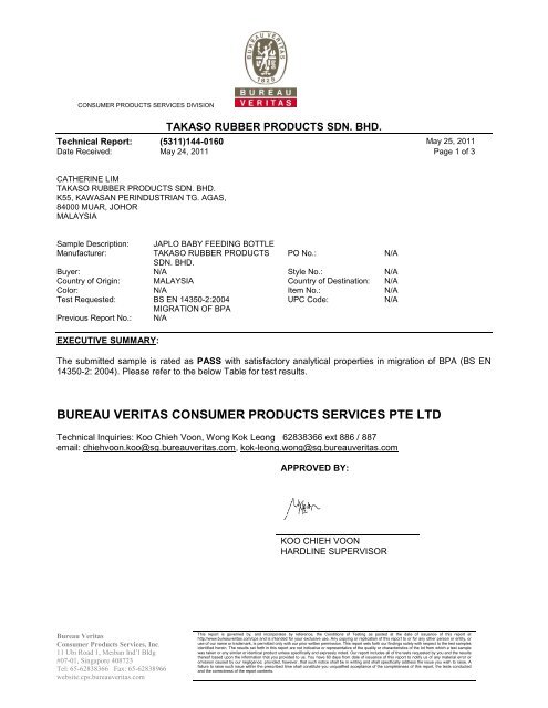 Bureau Veritas Consumer Products Services Pte Ltd