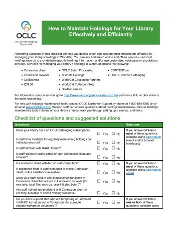 How to Maintain Holdings for Your Library Effectively and ... - OCLC