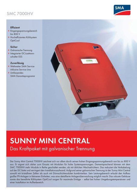 Datenblatt Sunny Mini Central 7000HV - Helion Solar