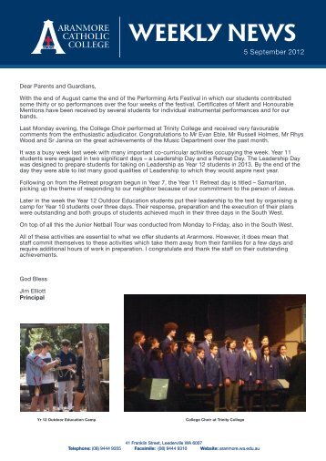 WEEKLY NEWS - Aranmore Catholic College