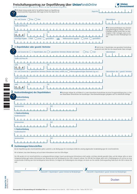 Freischaltungsantrag zur Depotführung über UnionFondsOnline