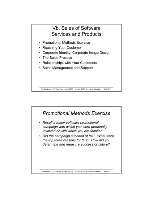 Vb. Sales of Software Services and Products Promotional Methods ...