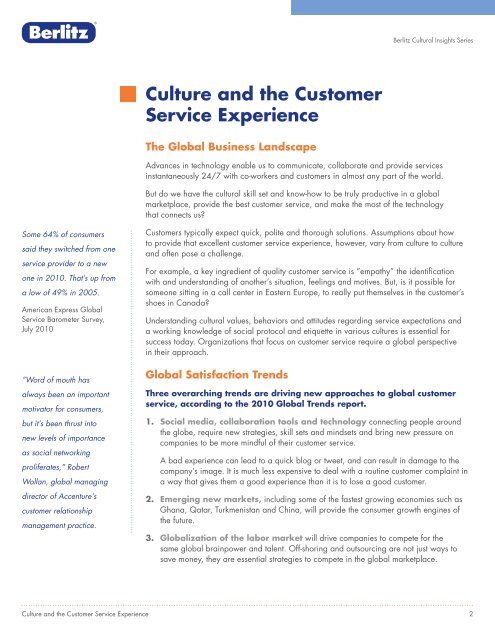 Culture and the Customer Service Experience - Berlitz