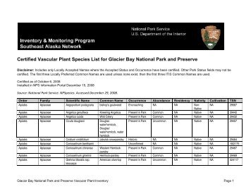 Certified Vascular Plant Species List for - National Park Service