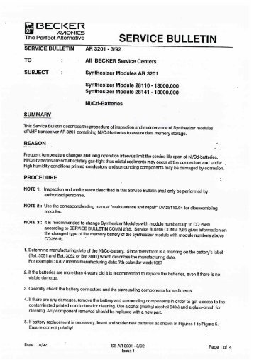 SERVICE BULLETIN AR 3201 - 3/92 T0 : All BECKER Service ... - BEP