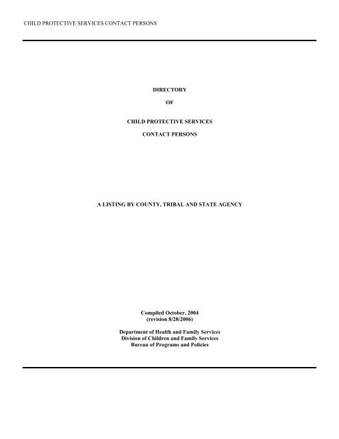 Child Protective Services Directory Wisconsin Department Of