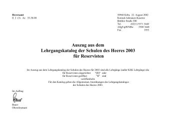 Auszug aus dem Lehrgangskatalog des Heeres 2003 für Reserviste