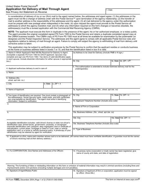 PS Form 1583 - USPS.com