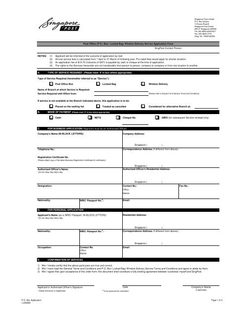 PO Box - Application Form (v200809) - Singapore Post