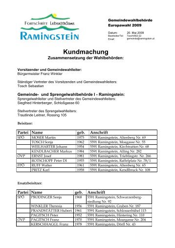 Kundmachung - Ramingstein