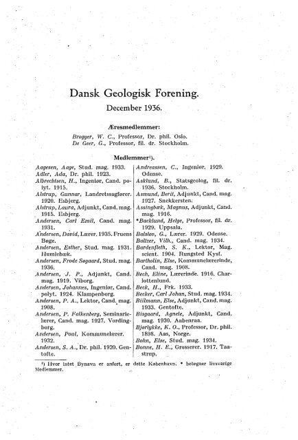 Medlemsfortegnelse s. A - Dansk Geologisk Forening