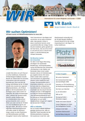 Wir suchen Optimisten! - VR Bank eG Bergisch Gladbach