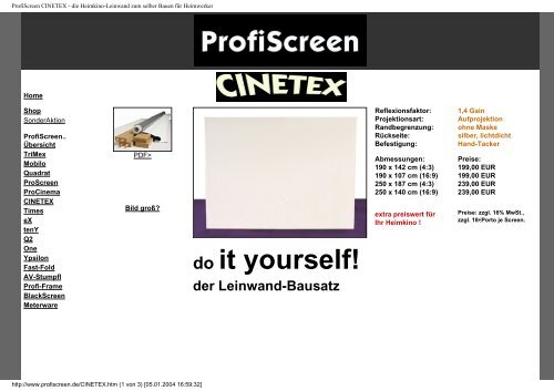 ProfiScreen CINETEX - die Heimkino-Leinwand zum selber Bauen ...