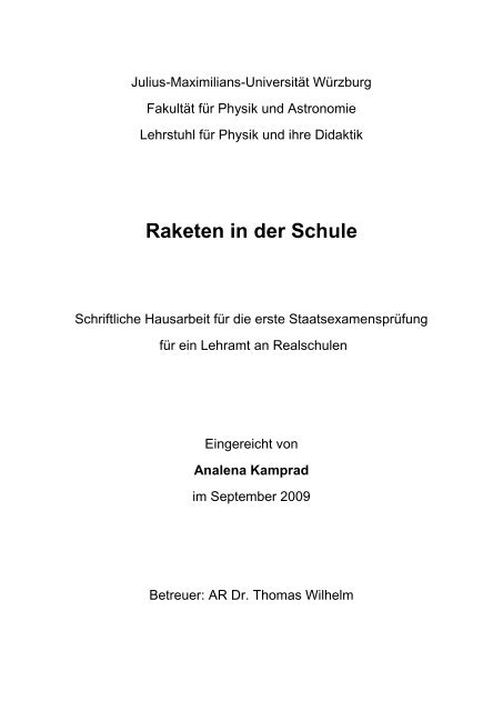 Raketen in der Schule - Prof. Dr. Thomas Wilhelm