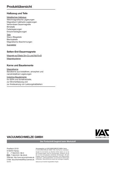 Download - VACUUMSCHMELZE GmbH & Co. KG