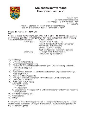Protokoll Kreisschwimmtag 2011 - Kreisschwimmverband Hannover ...