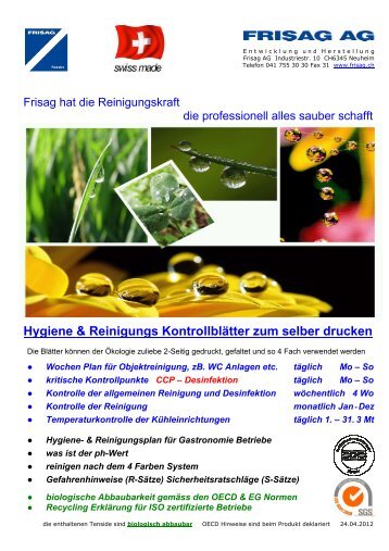 Hygiene & Reinigungs Kontrollblätter zum selber drucken - Frisag AG