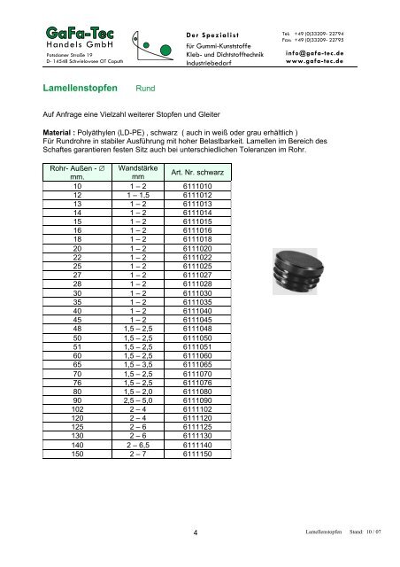 Handels GmbH Lamellenstopfen Rund - GaFa Tec Handels GmbH