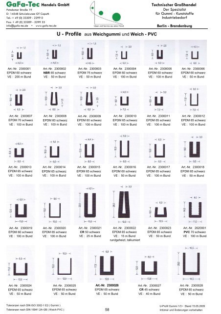 Gummi U-Profile, Rammschutz - GaFa Tec Handels GmbH