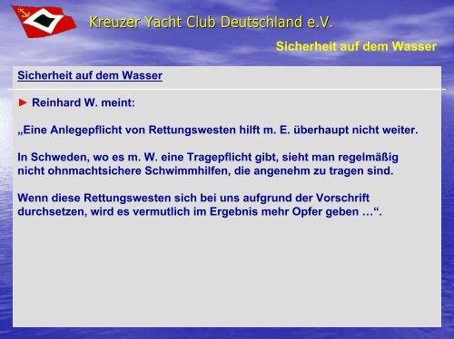 Inhalte der Podiumsdiskussion - Kreuzer Yacht Club Deutschland e.V.