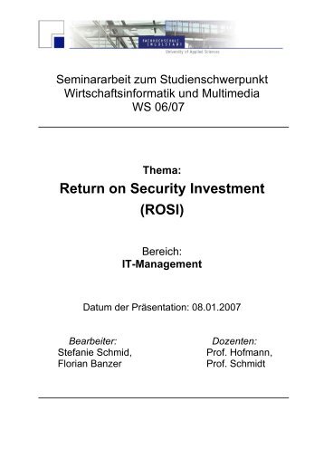 Return on Security Investment (ROSI) - Florian Banzer