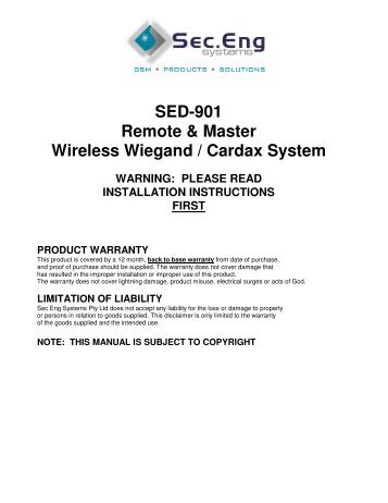 SED-901 Remote & Master Wireless Wiegand / Cardax ... - Sec.Eng