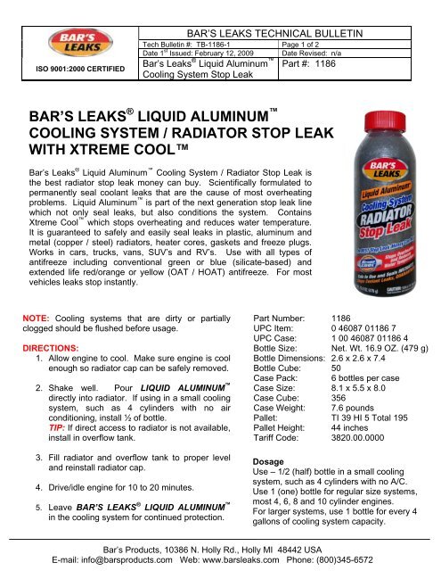 bar's leaks liquid aluminum cooling system / radiator stop leak with ...