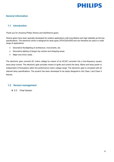 Design-in Guide for Xtreme drivers low wattage - Philips Lighting