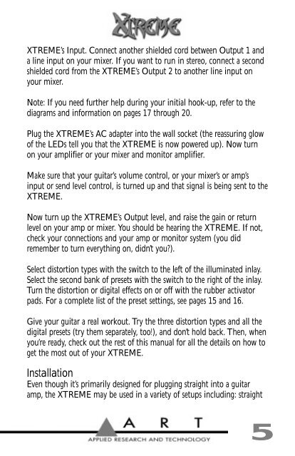 A.R.T. Extreme (guitar processor) User's Guide