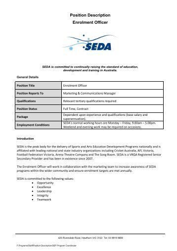 Position Description Enrolment Officer - SEDA