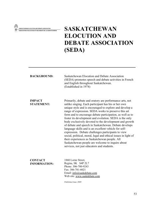 saskatchewan elocution and debate association (seda) - SaskCulture