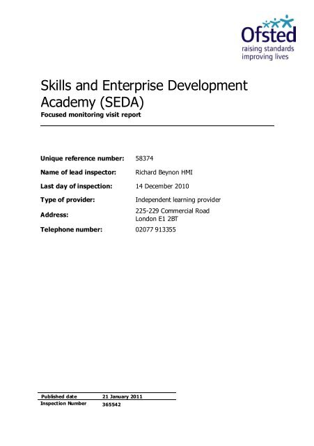 Skills and Enterprise Development Academy (SEDA) - Ofsted