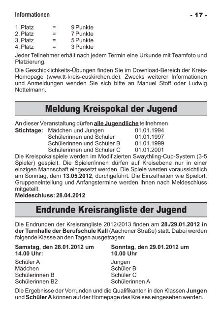 Jugendrahmen-Terminplan 2011/12 Kreis Euskirchen - Winterrunde