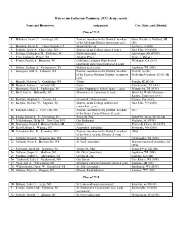 2012 Graduate and Vicar Assignments - Wisconsin Lutheran Seminary