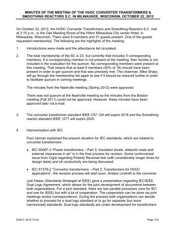 minutes of the meeting of the hvdc converter transformers ...