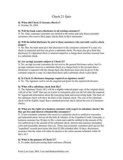 Check 21 Quiz - BankersOnline.com