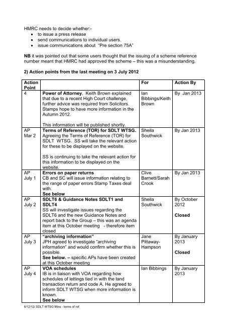 Minutes from the SDLT WTSG meeting in October