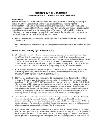 Memorandum of Agreement - The United Church of Canada