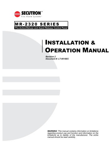 INSTALLATION & OPERATION MANUAL - Secutron